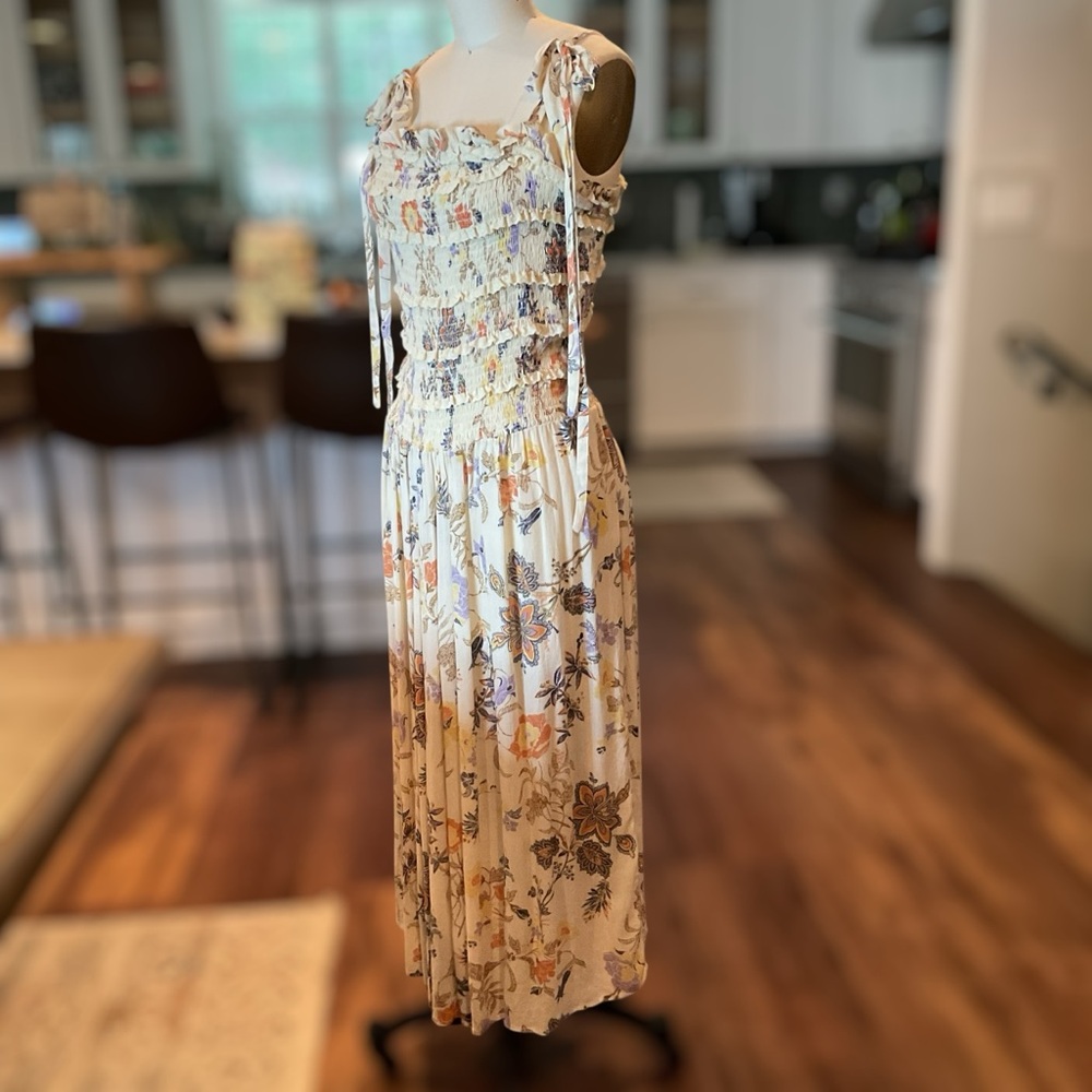 Free People Isla Cream Floral Midi Dress Large - Picture 6 of 13